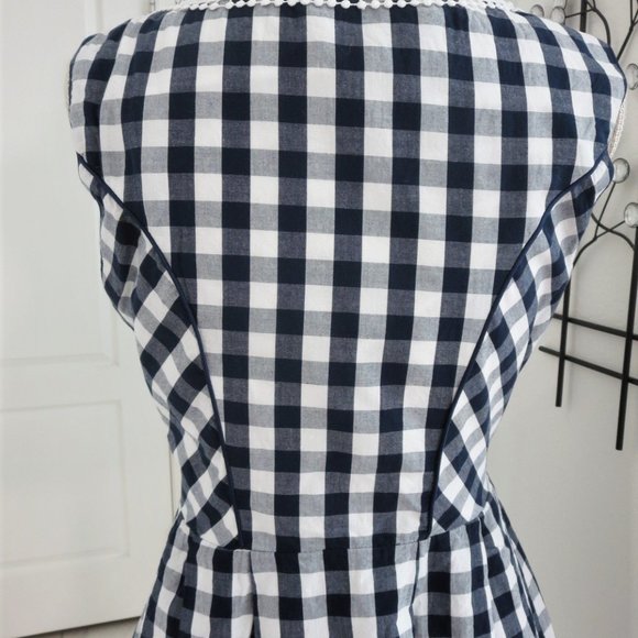 Like New Sleeveless Corset Front Dress Navy & White Gingham Check BOHO M… - Picture 10 of 15